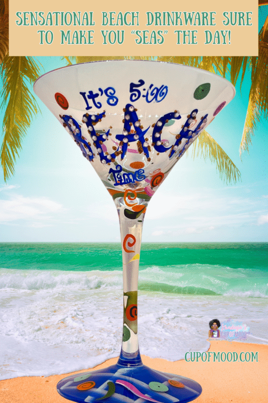 Hand Painted Beach Martini Glass with bling accents