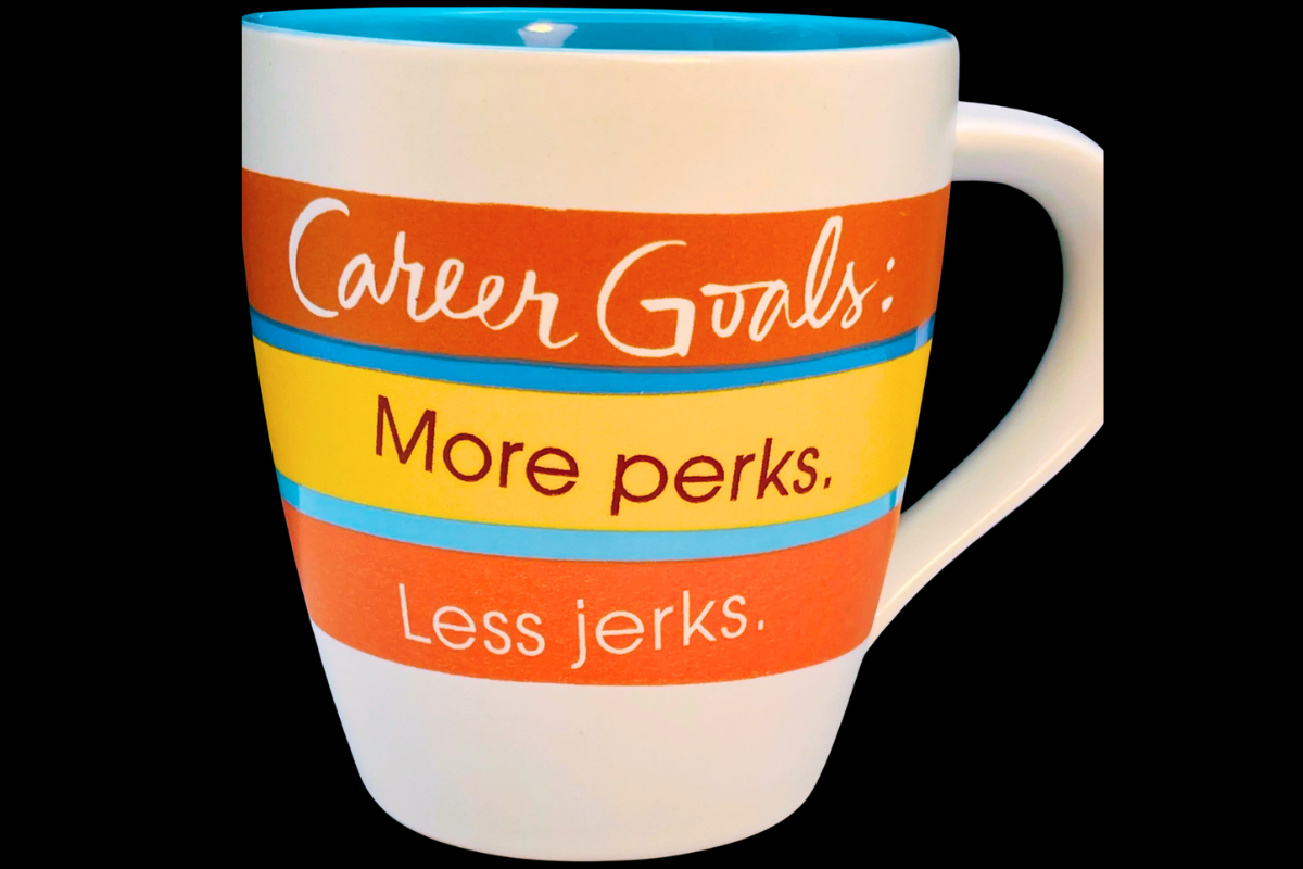 Hallmark Career Goals Mug with retro stripes and workplace humor