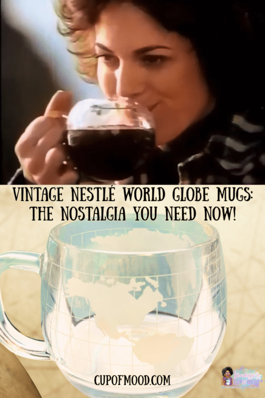 Product shot of a single Vintage Nestlé World Globe Mug against a neutral background, showing frosted map detail.