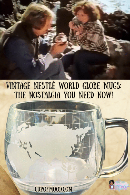 1970s Nescafé ad with couple drinking from vintage Nestlé World Globe Mugs
