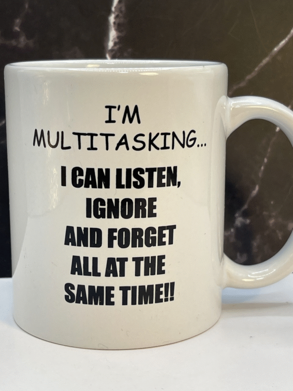 The Sarcastic Multitasking Coffee Mug is the perfect #cupofmood for anyone who’s mastered the art of selective hearing, and spontaneous memory loss.