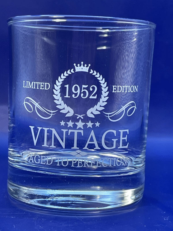 Close up of 1952 Aged Perfection Whisky Glass