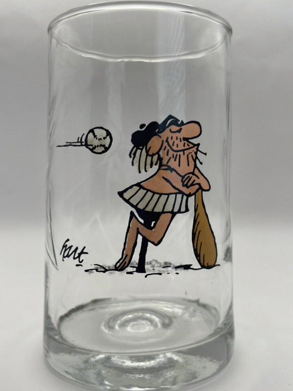 Front view of vintage BC Comic Ice Age Glass
