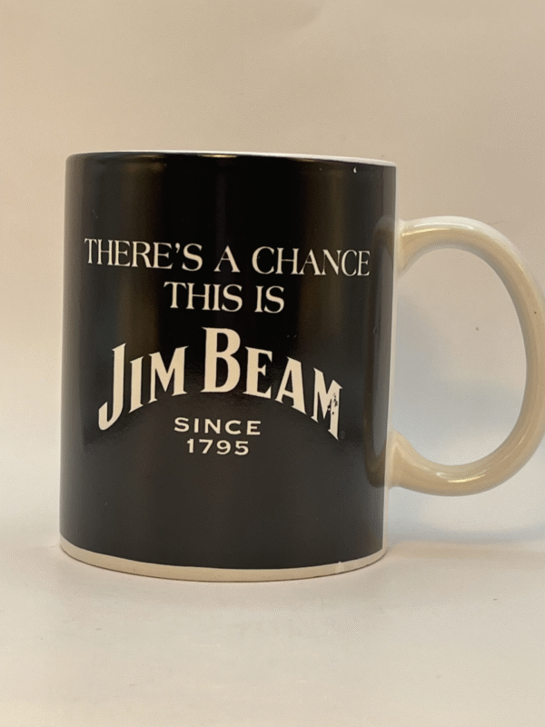 Black and white ceramic mug with There's A Chance This Is Jim Beam
