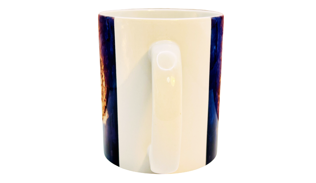 3D bookshelf mug handle side view white ceramic handle