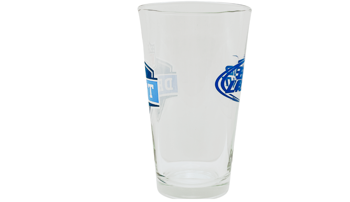 2011 NFL Draft Bud Light Pint Glass opposite side view with partial Bud Light and NFL Draft graphics