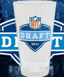 2011 NFL Draft Bud Light Pint Glass displayed in NFL Draft football lifestyle scene