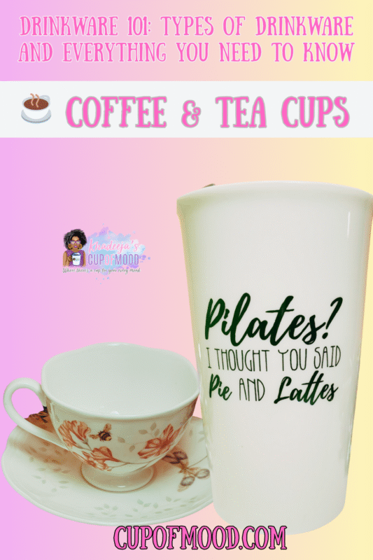 Espresso cups and latte mugs are classic types of drinkware that are a twist on traditional coffee cups. 