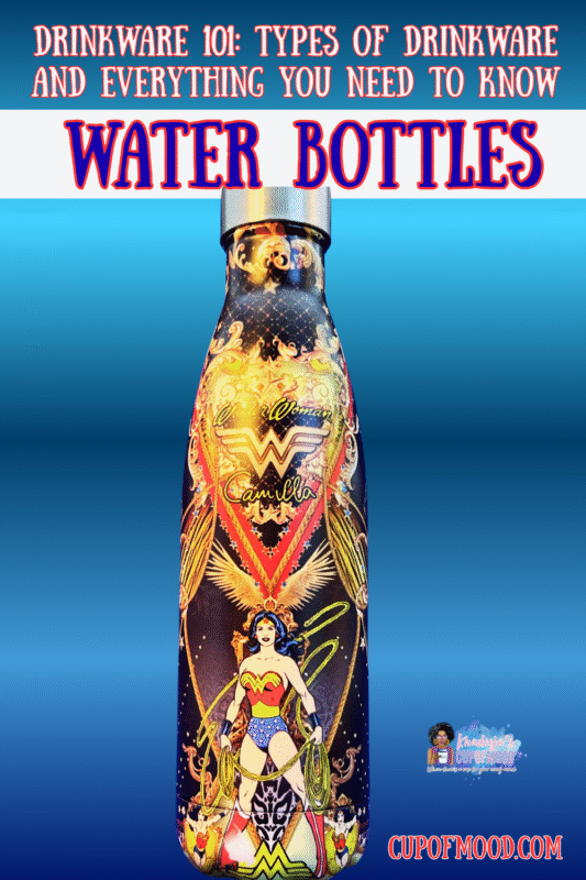 Reusable water bottles are an everyday example of types of drinkware. 