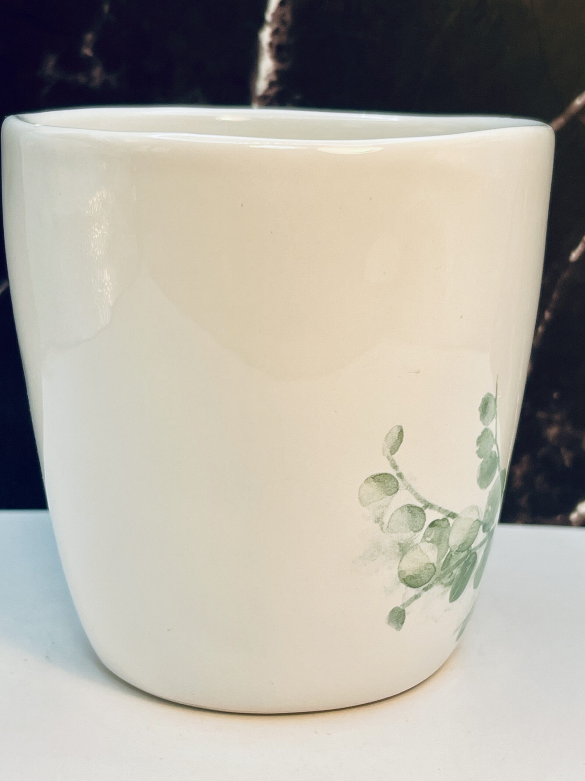 Pier 1 Hushed Harvest Coffee Mug with blue-green leaves