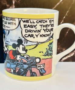 Retro Disney coffee mug with motorcycle scene