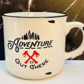 Adventure Is Out There enamel camping mug