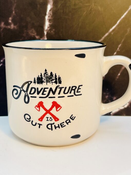 Adventure Is Out There enamel camping mug