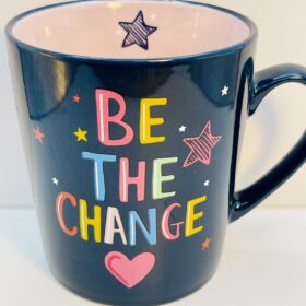 Be the Change Inspirational Ceramic Mug with stars and heart