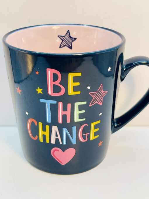 Be the Change Inspirational Ceramic Mug with stars and heart