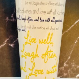 Live Well Laugh Often Love Mug with white interior