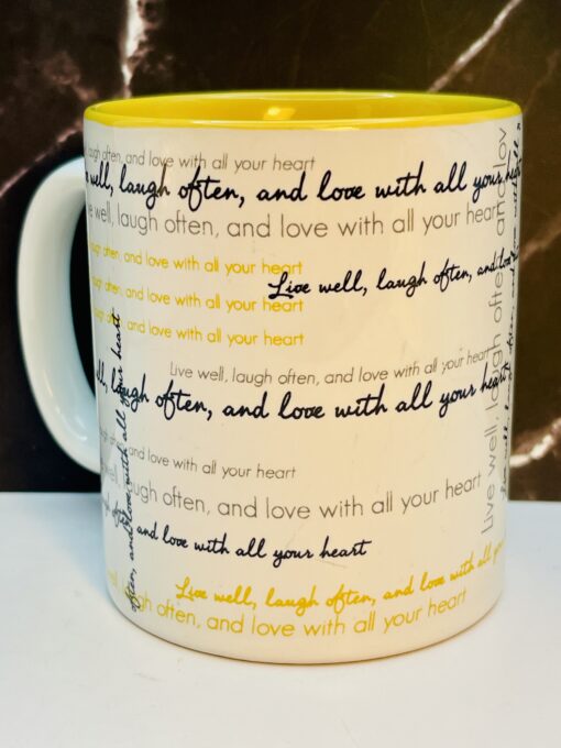 White and yellow motivational ceramic porcelain mug