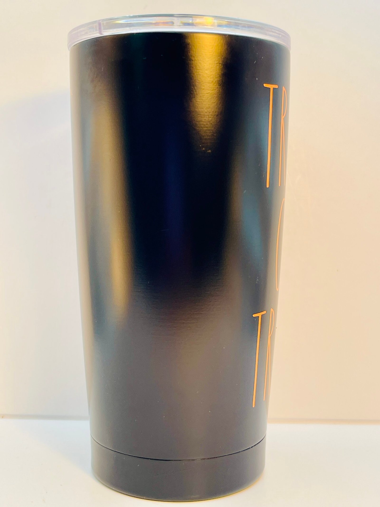 Black tumbler with orange Trick Or Treat