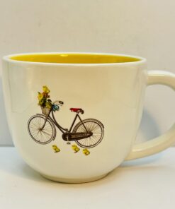Rae Dunn by Magenta ceramic mug with bicycle and flowers