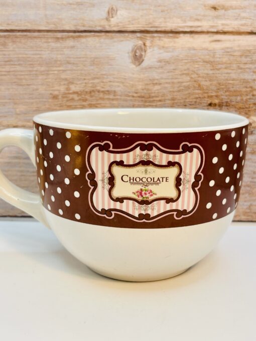 Chocolate Lovers soup mug with striped labels