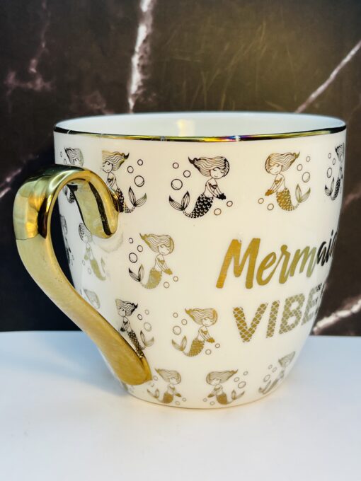 Mermaid Vibes Coffee Mug with gold lettering design