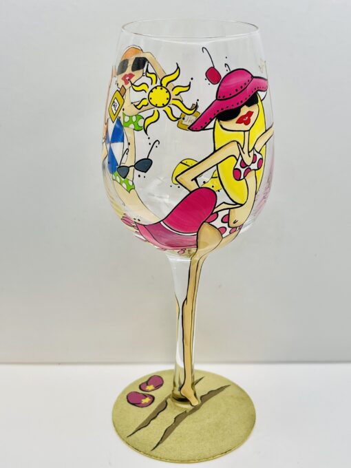 Life’s A Beach Wine Glass with hand-painted coastal design