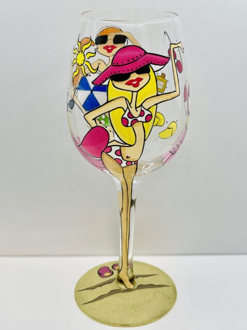 Life’s A Beach Wine Glass with hand-painted coastal design
