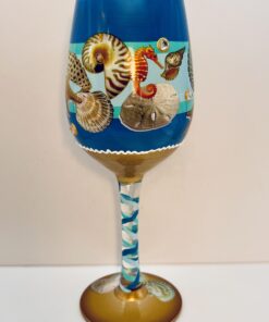 Beach Scene Seashells Wine Glass with hand-painted accents