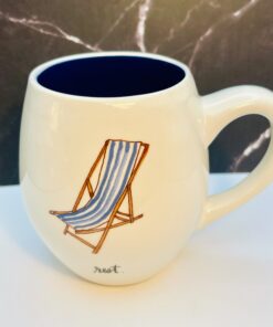 Rae Dunn ceramic mug with beach chair design