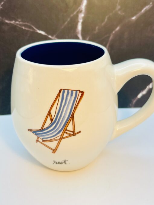 Rae Dunn ceramic mug with beach chair design