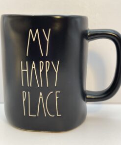 Rae Dunn My Happy Place black ceramic mug