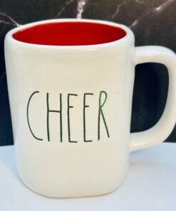 Rae Dunn white ceramic mug with green lettering