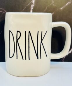 Rae Dunn Drink White Ceramic Mug front view