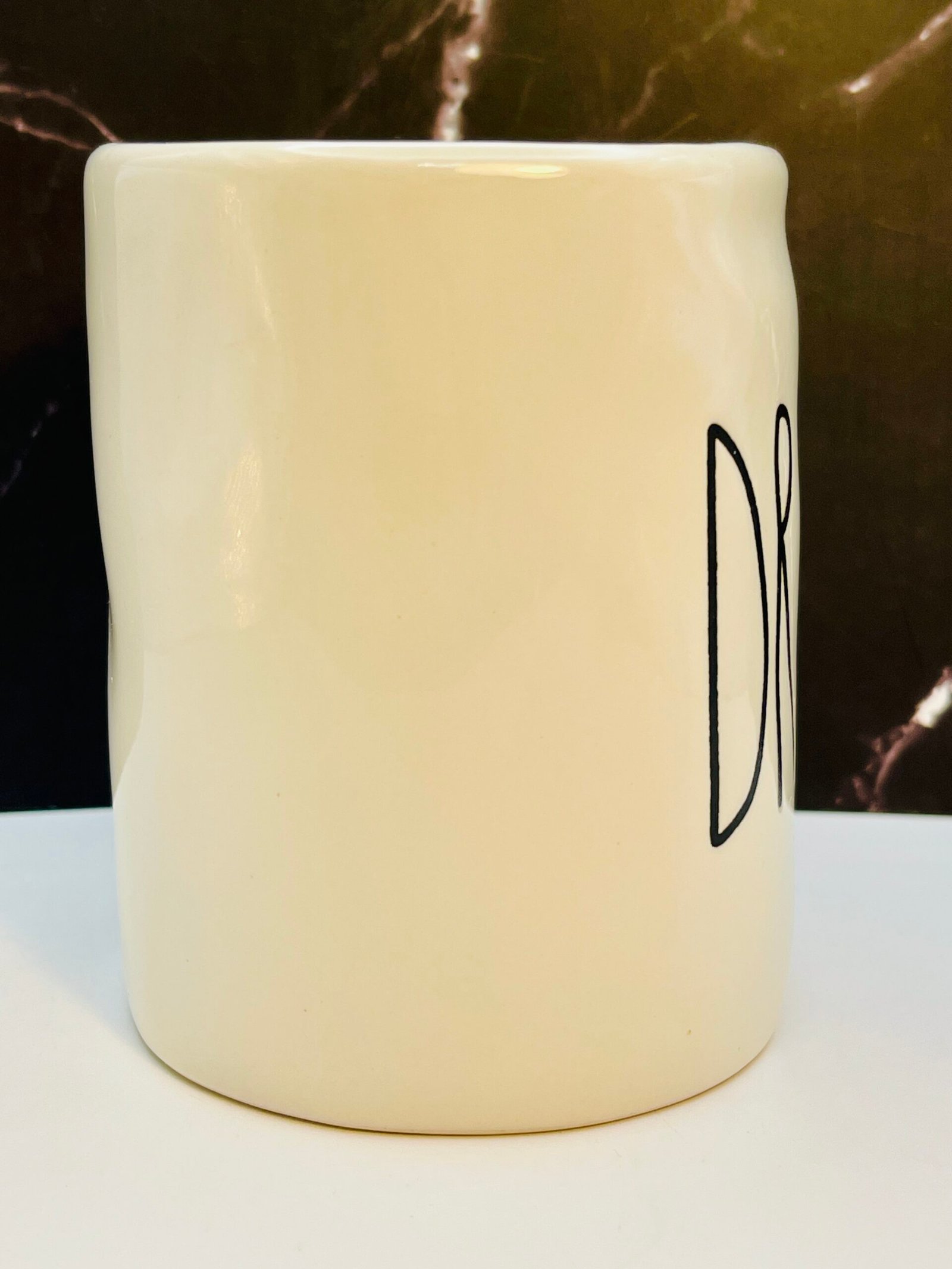 Collectible Rae Dunn Drink Mug with black lettering