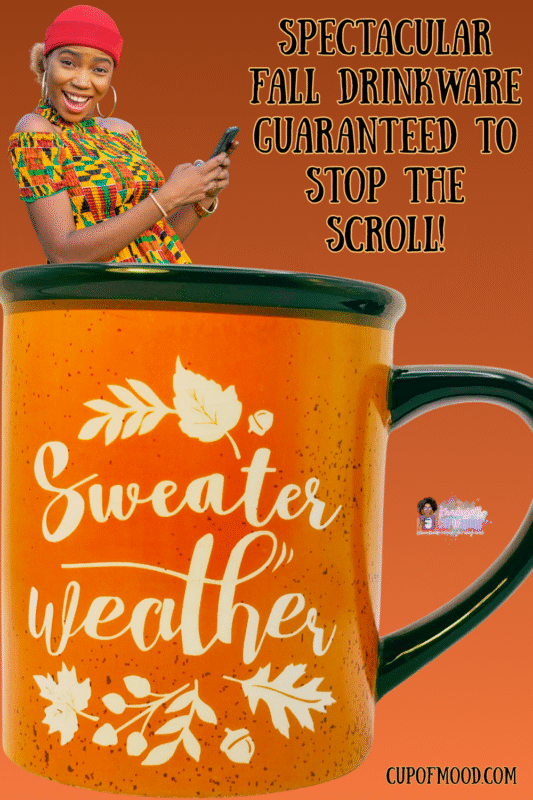 Sweater Weather Orange Extra Large Mug, cozy fall coffee cup with seasonal lettering from CupofMood