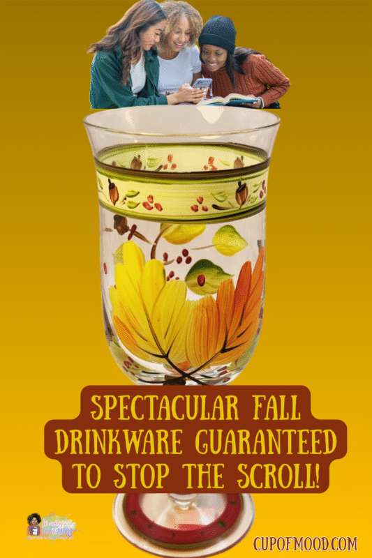Hand-painted Autumn Leaves Wine Glass with fall leaf design from CupofMood from the spectacular fall drinkware collection.