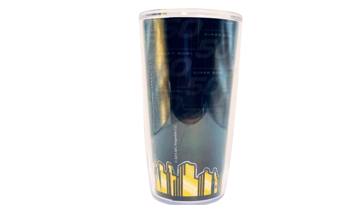 Super Bowl 50 Bud Light Tervis Tumbler alternate angle showing full wrap design