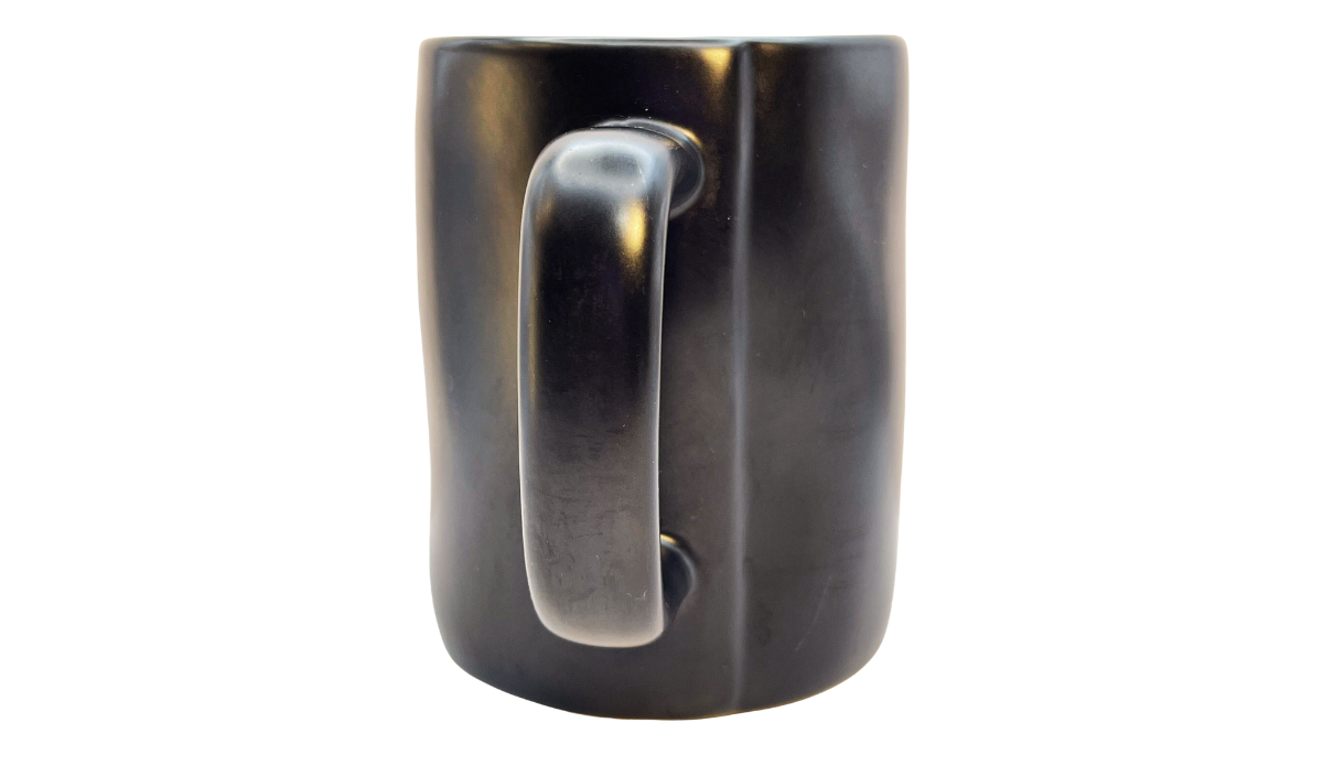Rae Dunn black mug handle side view glossy ceramic handle