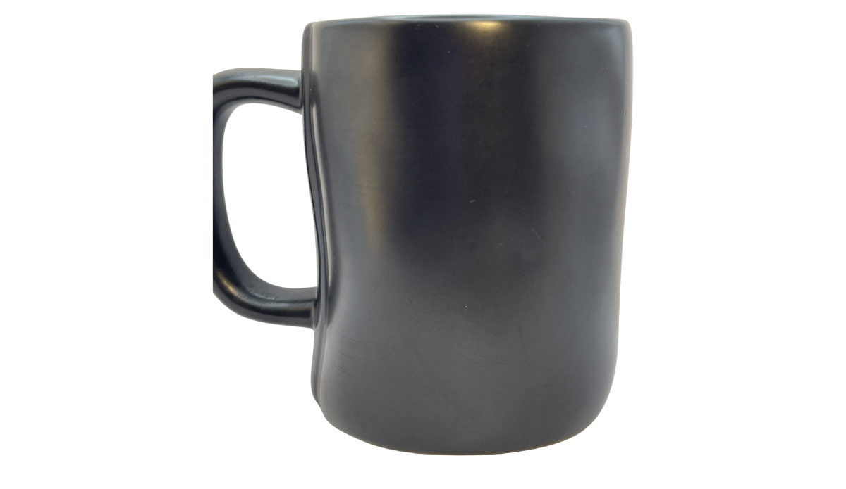 Rae Dunn black mug back view plain matte finish