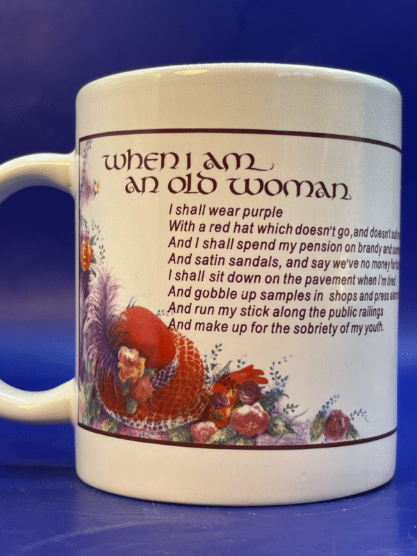 Celebrate the whimsical journey of aging with our charming When Old Woman Mug by Elizabeth Lucas Designs. It’s the perfect #cupofmood and a standout piece.