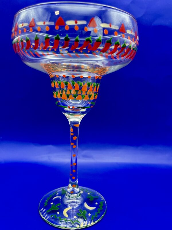 Elevate your fiesta vibes with the stunning Southwestern Chili Peppers Margarita Glass!  It’s the perfect #cupofmood and a work of art!