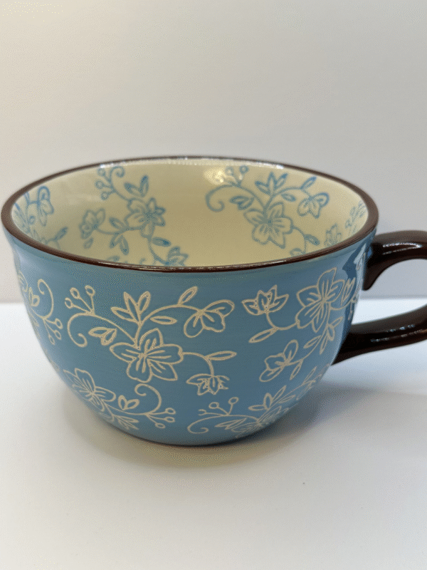 Add a touch of elegance to your table with the Blue Floral Lace Soup Bowl by Temptations.  It’s the perfect #cupofmood and your new favorite soup companion.