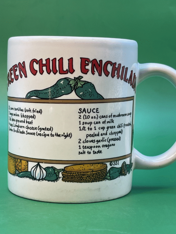 Embark on a culinary journey with our Green Chile Enchilada Recipe Mug.  It’s the perfect #cupofmood that brings a taste of comfort to your kitchen!