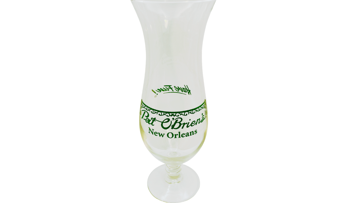 Vintage Pat O’Brien’s New Orleans Hurricane Glass with green Pat O’Brien’s New Orleans design on the lower bowl