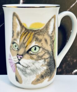 Green Eyed Tabby Cat Porcelain Mug