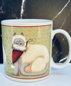 Sakura Christmas Cats Stoneware Mug with white cat