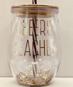 Cheers Beaches Glitter Stemless Tumbler with lid and straw