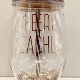 Cheers Beaches Glitter Stemless Tumbler with lid and straw