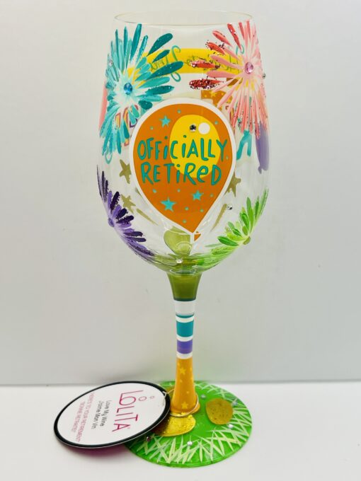 Bedazzled crystal retirement wine glass gift