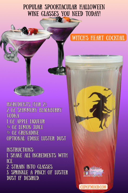 Witch’s Heart Cocktail recipe and Halloween Witch Textured Tumbler